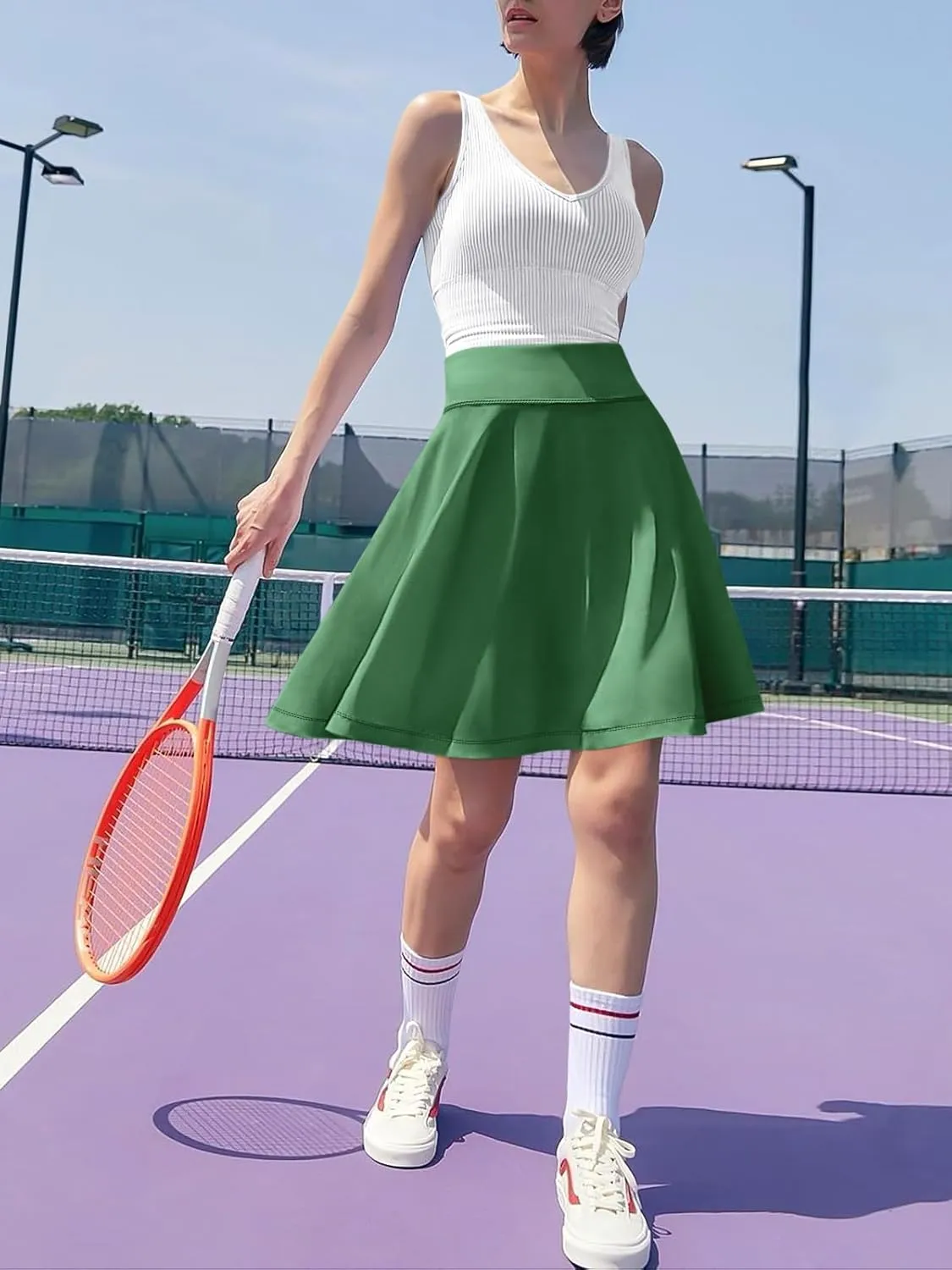 ANRABESS Women Knee Length Tennis Golf Skorts Skirts Summer High Waisted Athletic Skirt Casual Travel Built-in Shorts Clothes