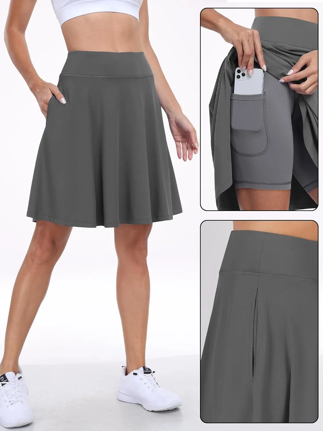 ANRABESS Women Knee Length Tennis Golf Skorts Skirts Summer High Waisted Athletic Skirt Casual Travel Built-in Shorts Clothes