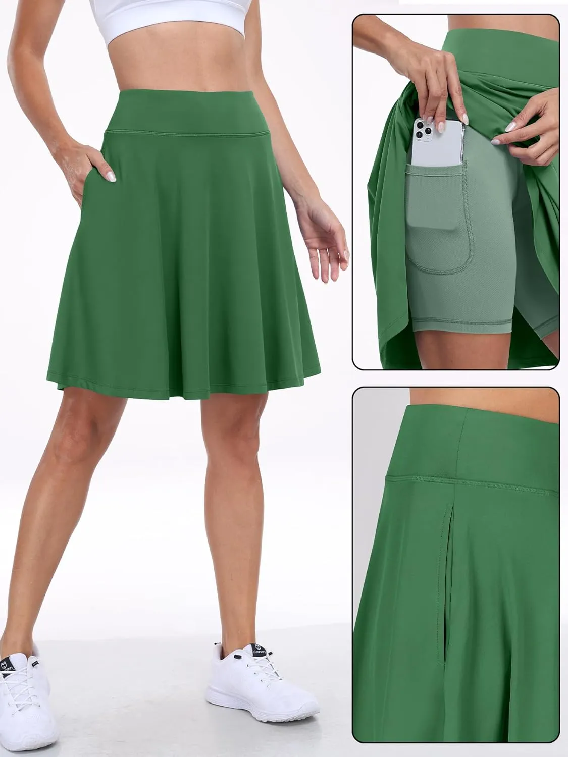 ANRABESS Women Knee Length Tennis Golf Skorts Skirts Summer High Waisted Athletic Skirt Casual Travel Built-in Shorts Clothes