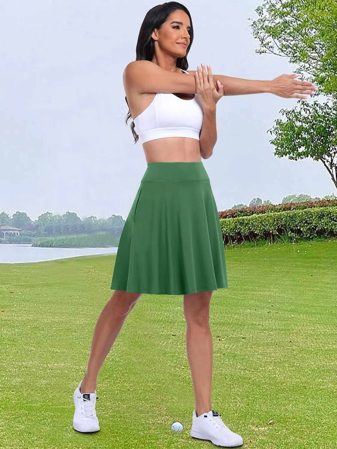 ANRABESS Women Knee Length Tennis Golf Skorts Skirts Summer High Waisted Athletic Skirt Casual Travel Built-in Shorts Clothes
