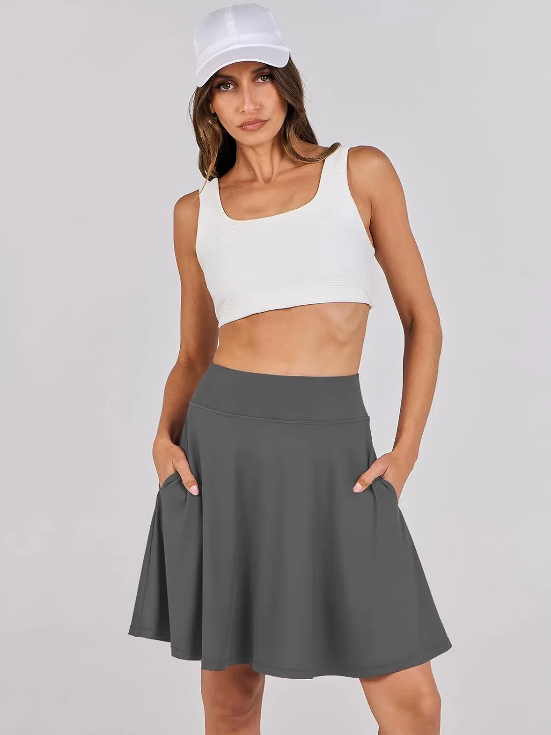 ANRABESS Women Knee Length Tennis Golf Skorts Skirts Summer High Waisted Athletic Skirt Casual Travel Built-in Shorts Clothes