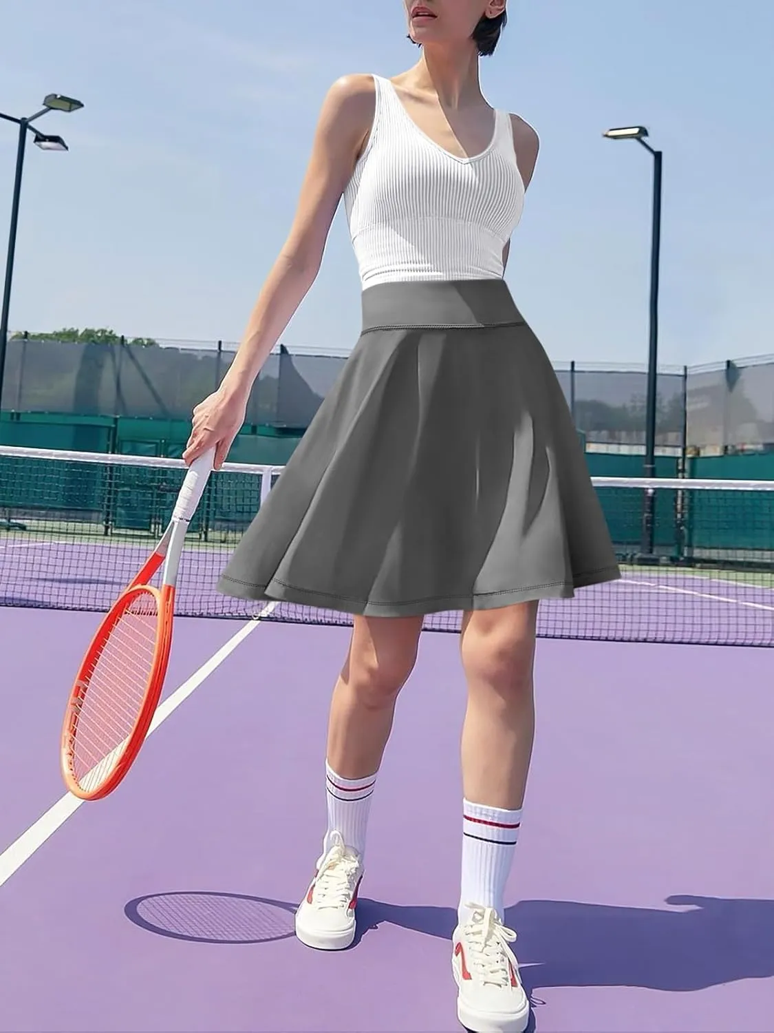 ANRABESS Women Knee Length Tennis Golf Skorts Skirts Summer High Waisted Athletic Skirt Casual Travel Built-in Shorts Clothes