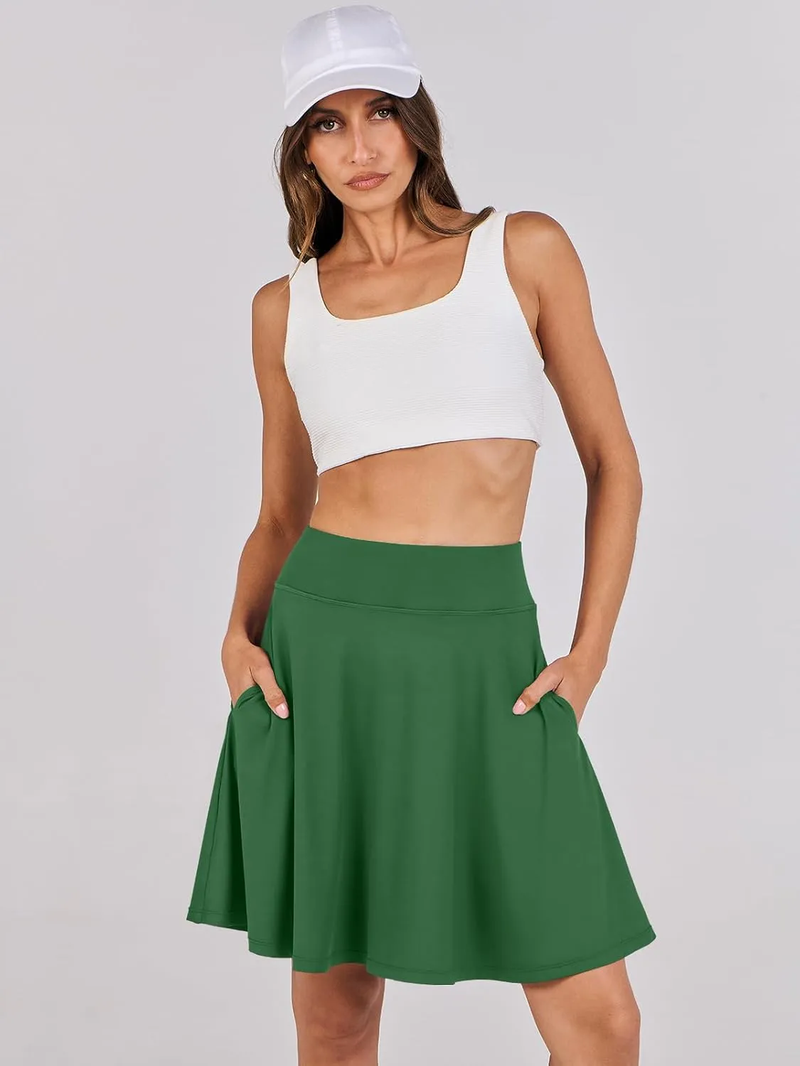 ANRABESS Women Knee Length Tennis Golf Skorts Skirts Summer High Waisted Athletic Skirt Casual Travel Built-in Shorts Clothes