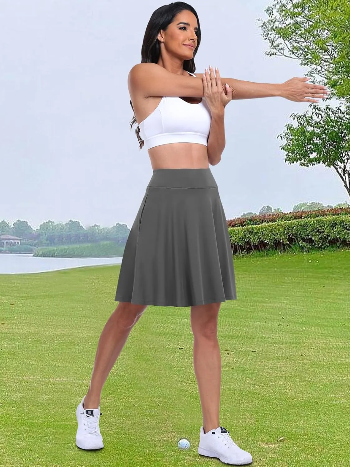 ANRABESS Women Knee Length Tennis Golf Skorts Skirts Summer High Waisted Athletic Skirt Casual Travel Built-in Shorts Clothes
