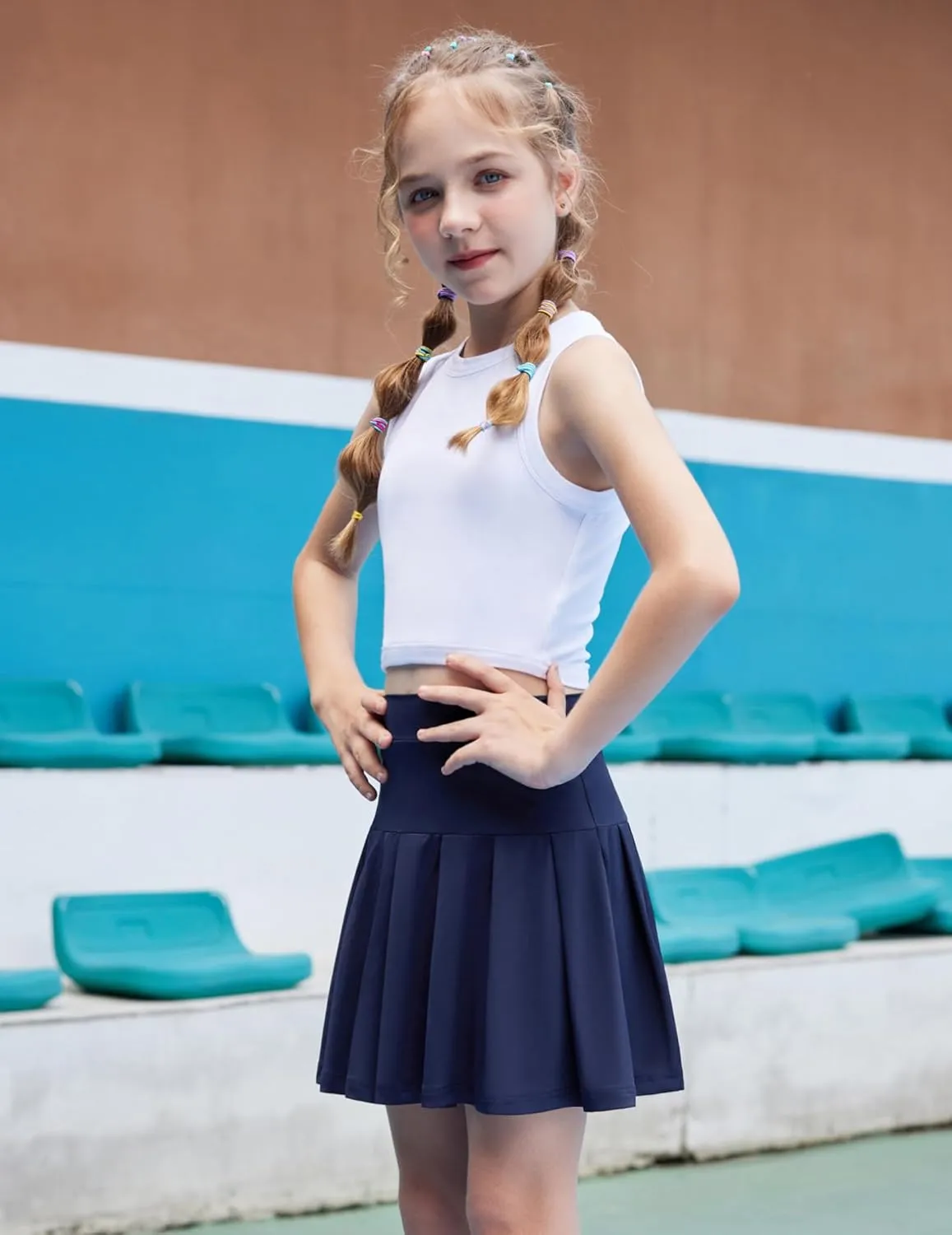 Arshiner Girl's Tennis Skirts with Shorts Athletic Pleated Skirt Workout Performance Skorts with Pockets for Kids 4-13Y