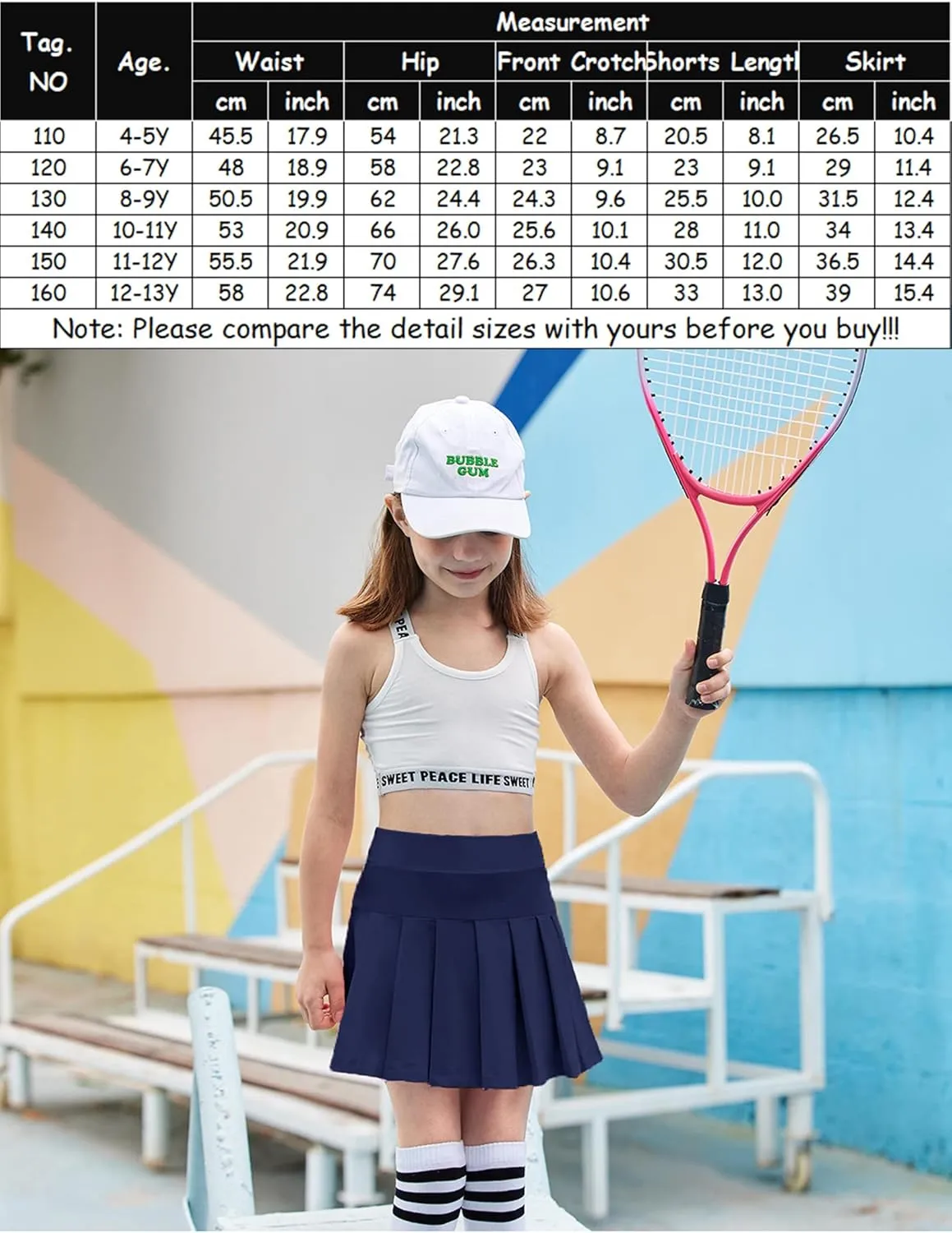 Arshiner Girl's Tennis Skirts with Shorts Athletic Pleated Skirt Workout Performance Skorts with Pockets for Kids 4-13Y