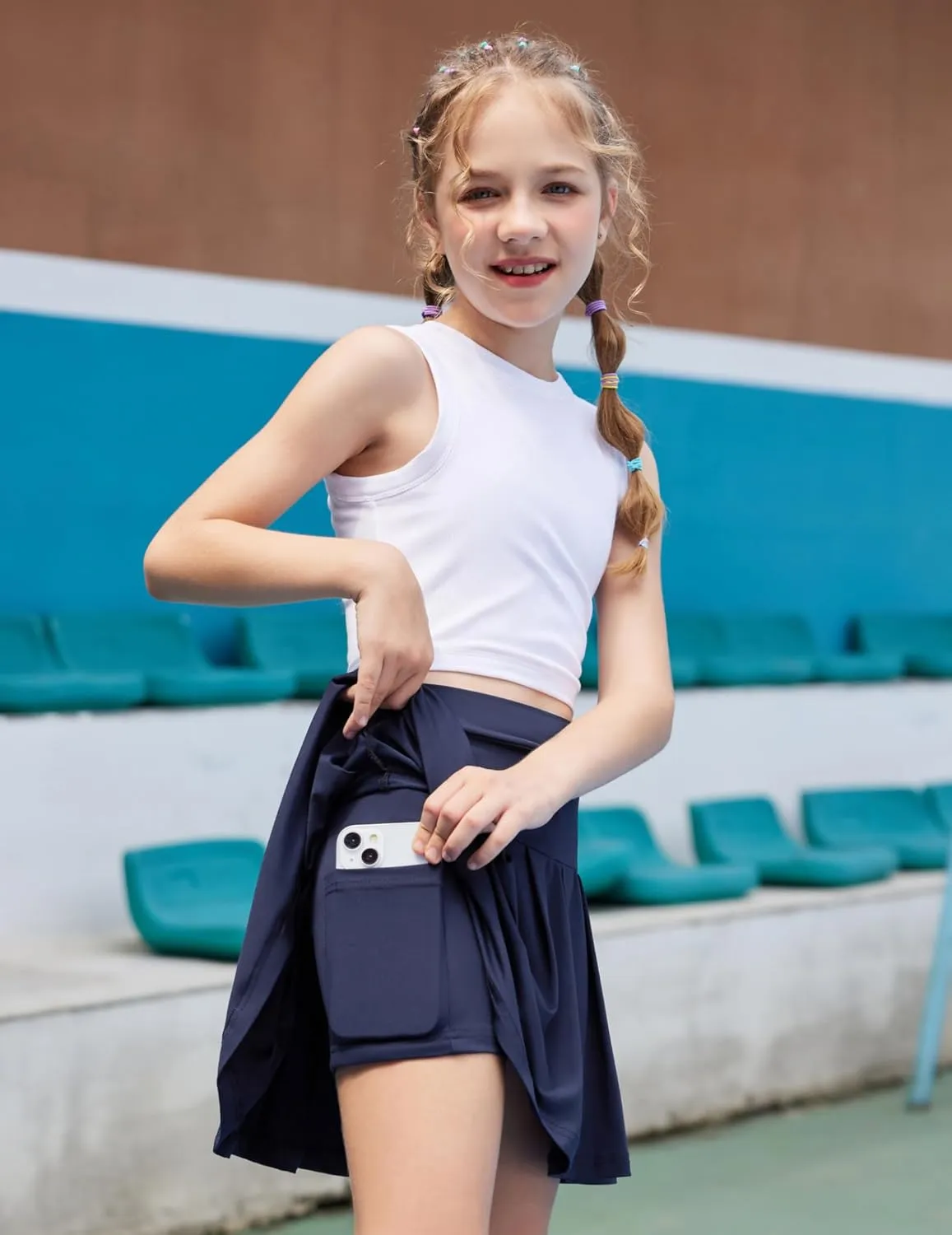 Arshiner Girl's Tennis Skirts with Shorts Athletic Pleated Skirt Workout Performance Skorts with Pockets for Kids 4-13Y