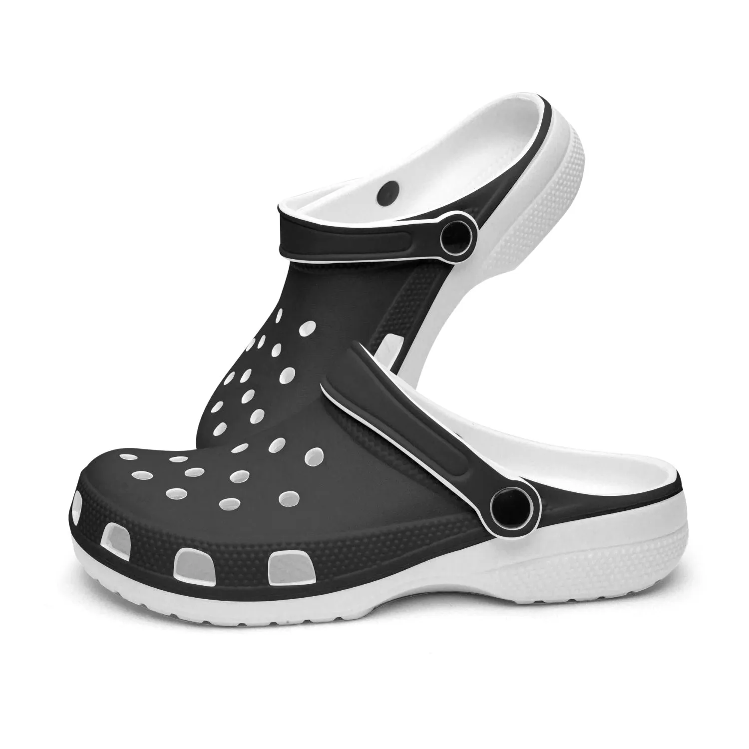 Black Color Slip On Sandals, Solid Color Classic Solid Color Printed Clogs Sandals Shoes For Men or Women