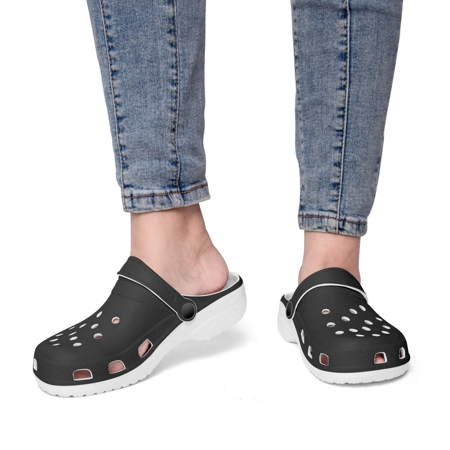 Black Color Slip On Sandals, Solid Color Classic Solid Color Printed Clogs Sandals Shoes For Men or Women