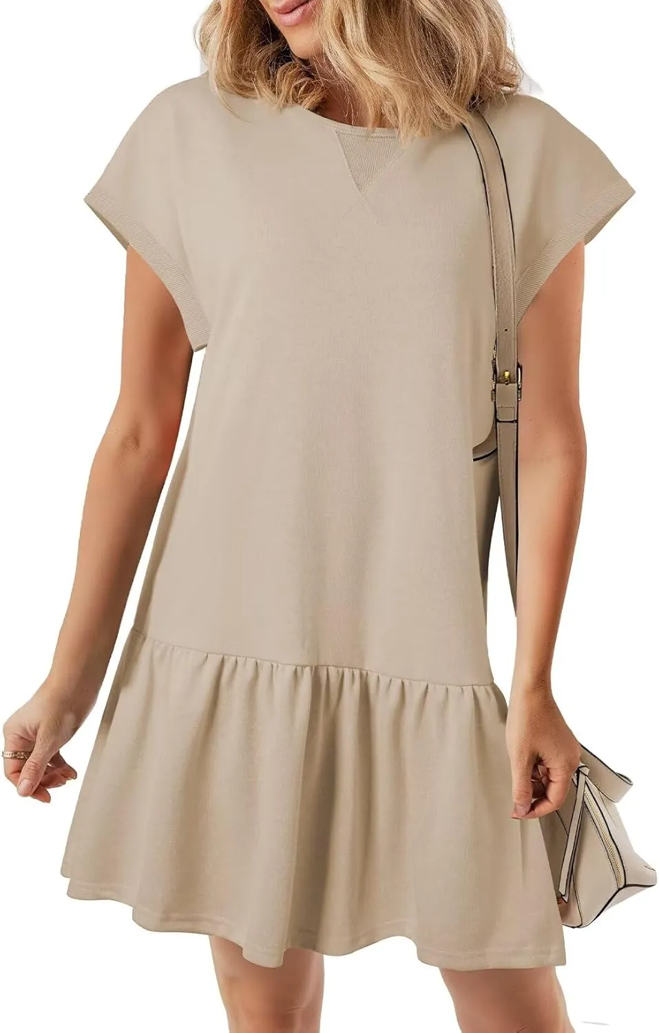BLENCOT Womens Summer Dresses Casual Cap Sleeve Spring Ruffle Mini Sporty Sweatshirt Trendy Tshirt Dress