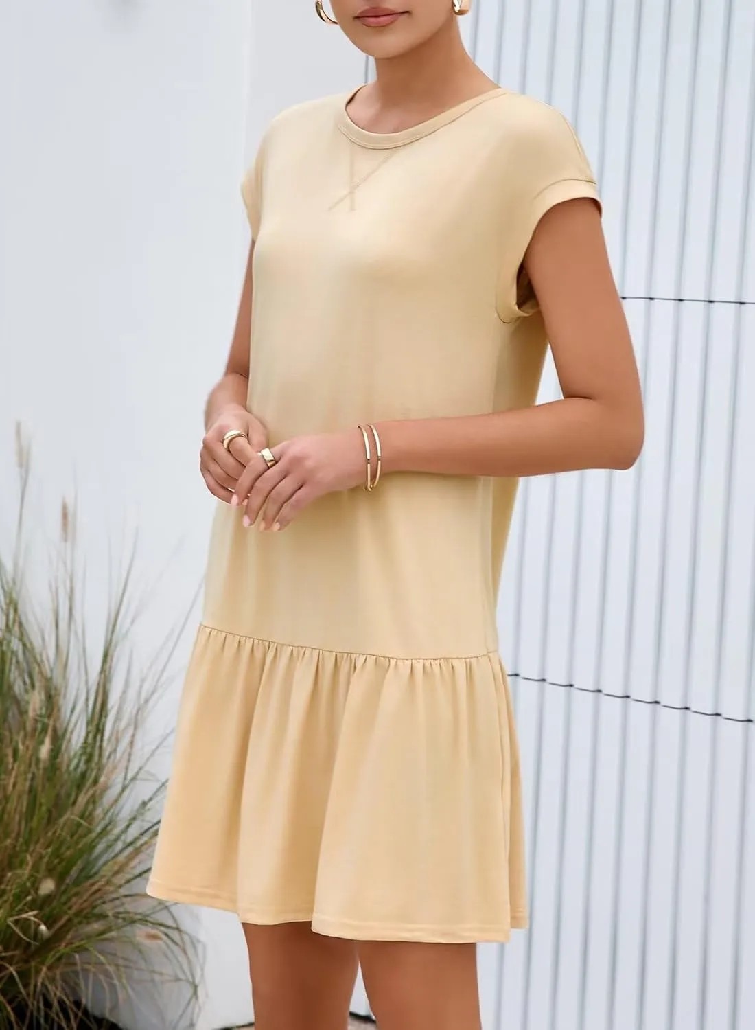 BLENCOT Womens Summer Dresses Casual Cap Sleeve Spring Ruffle Mini Sporty Sweatshirt Trendy Tshirt Dress