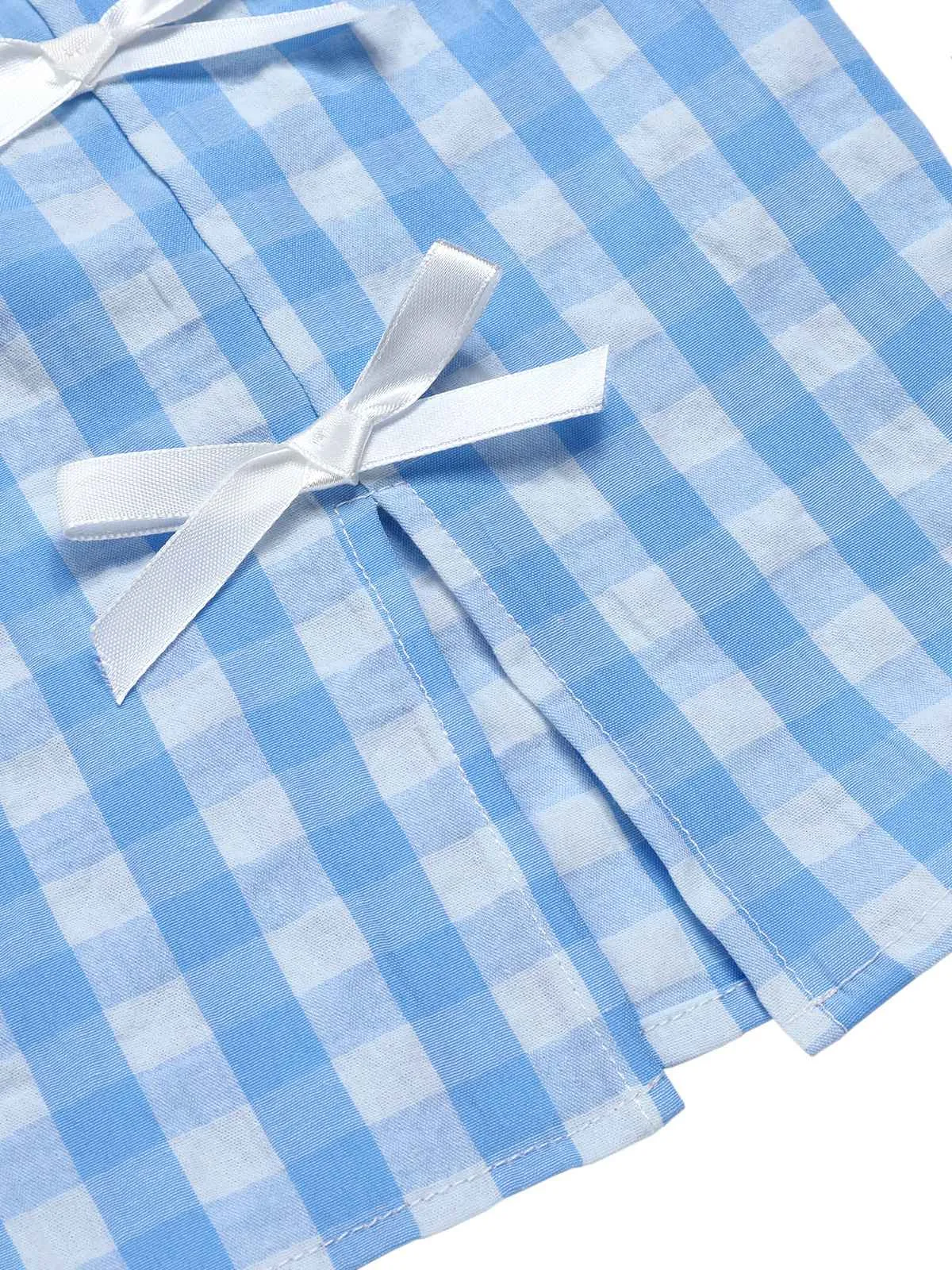 Blue 1960s Plaid BowKnot Skirts
