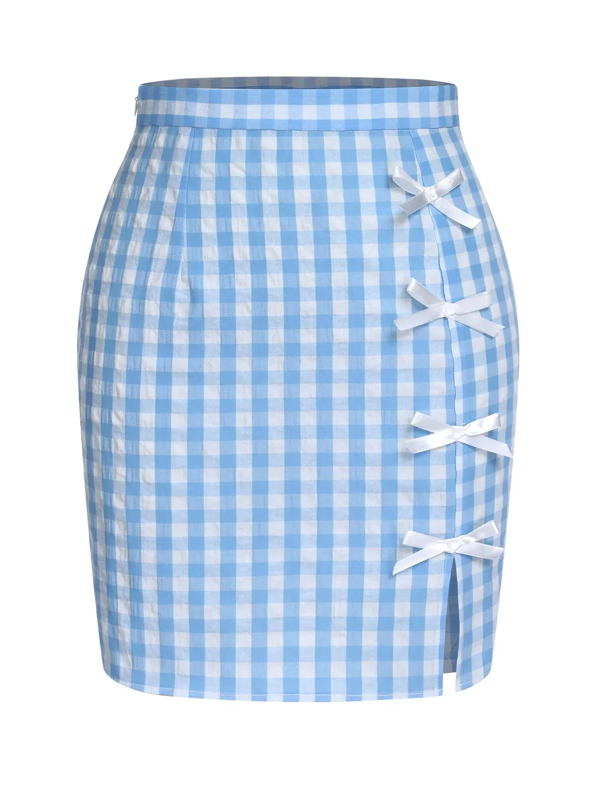 Blue 1960s Plaid BowKnot Skirts