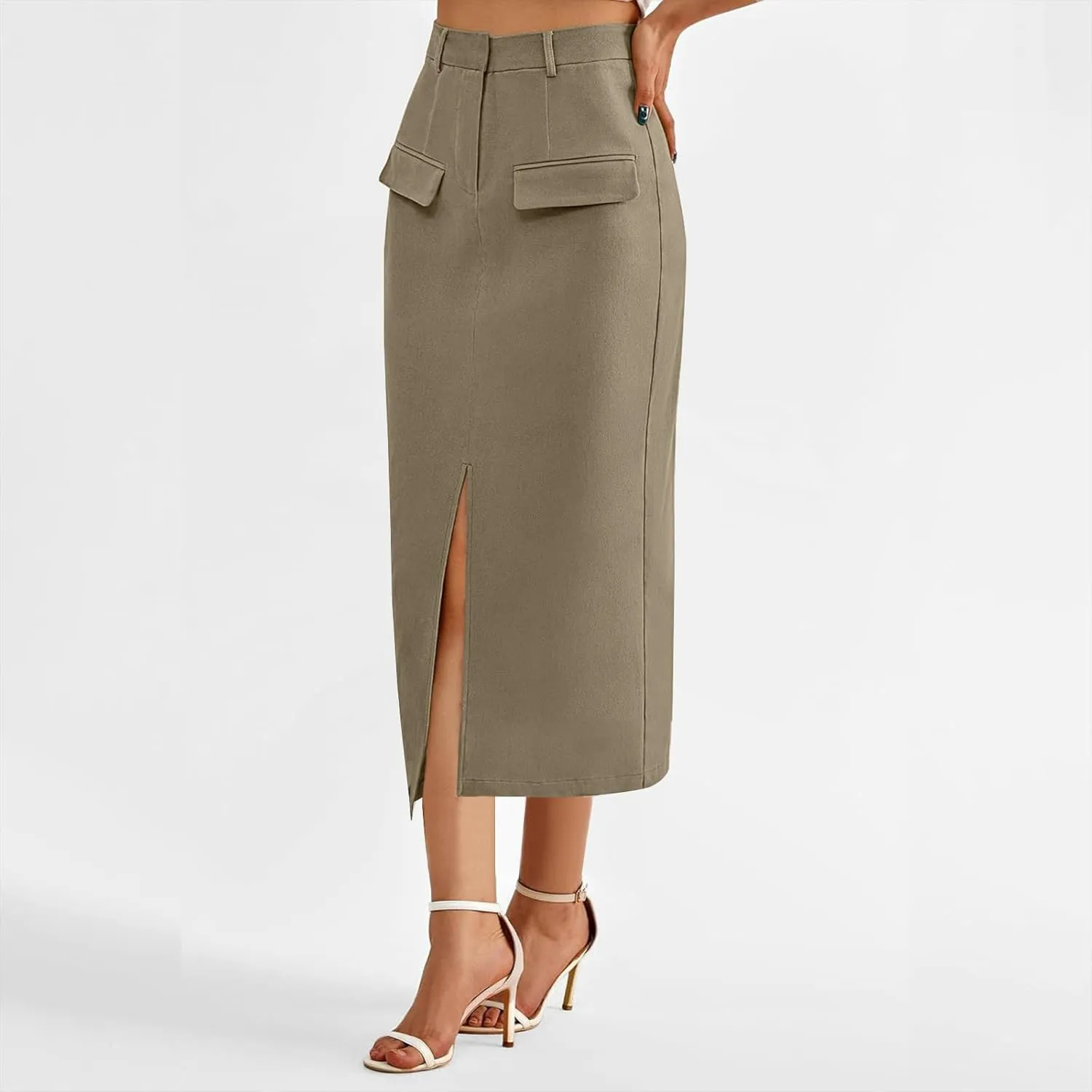 Cargo Skirts for Women High Waisted Midi Skirt Trendy Spring Summer Pencil Slit Dressy Casual Business Work Long Skirts