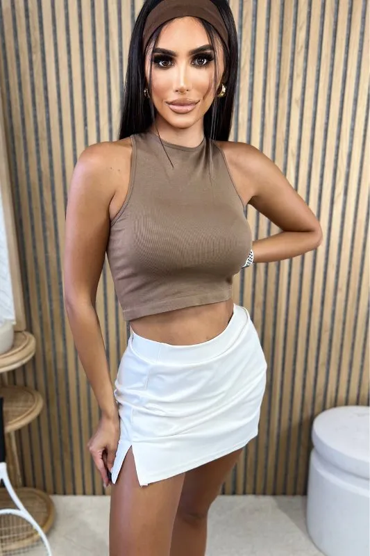 Cream High Waist Tennis Skirt