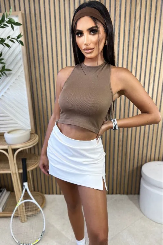 Cream High Waist Tennis Skirt