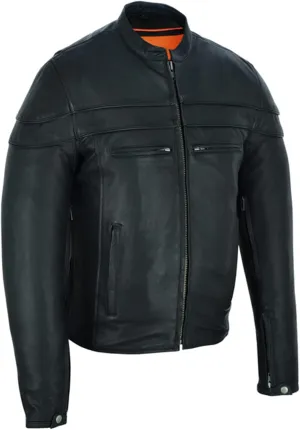 Daniel Smart Leather Motorcycle Jacket Men Sporty Black Leather Biker Jacket with Stripe Detailing and Multiple Carry Pockets