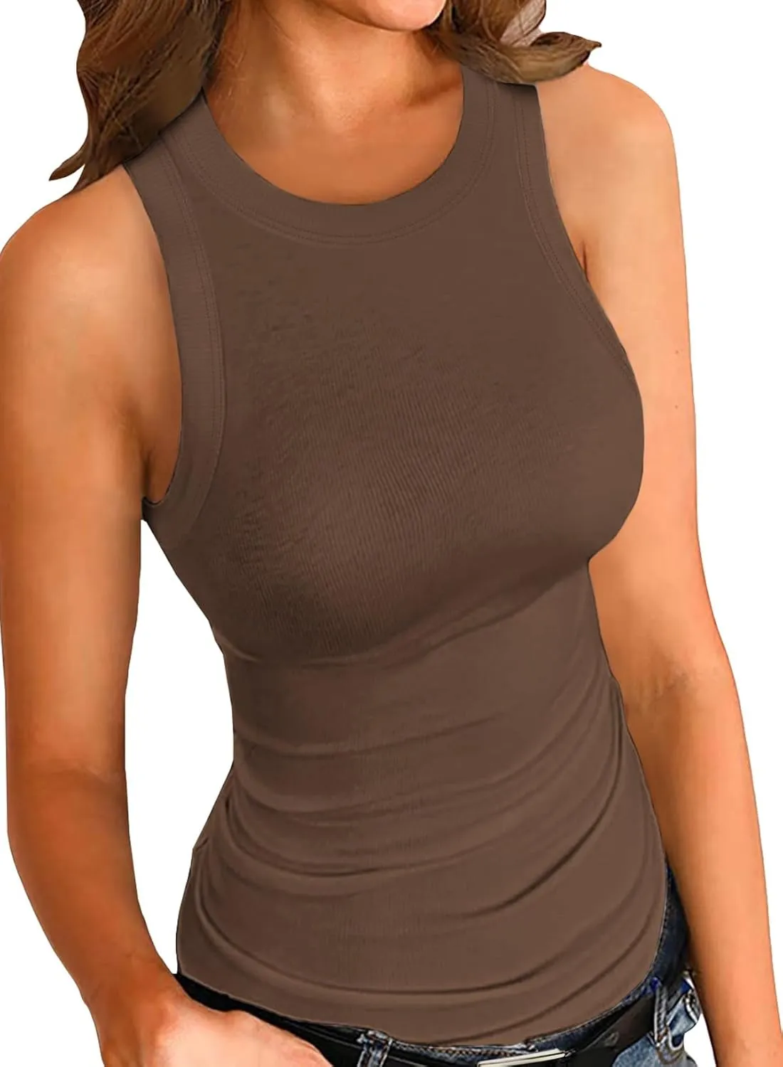 Dokotoo Womens Ladies Ribbed Thick Strap Racerback Tight Slim Fitted Sporty Workout Tank Tops