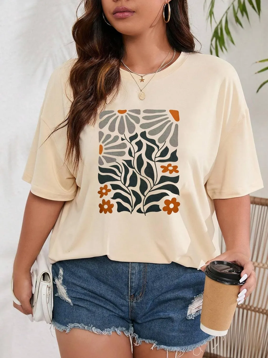 Floral Graphic Shirt Women Boho Wildflowers Tee Vintage Flower Tshirt Round Neck Loose Casual Short Sleeve Tops