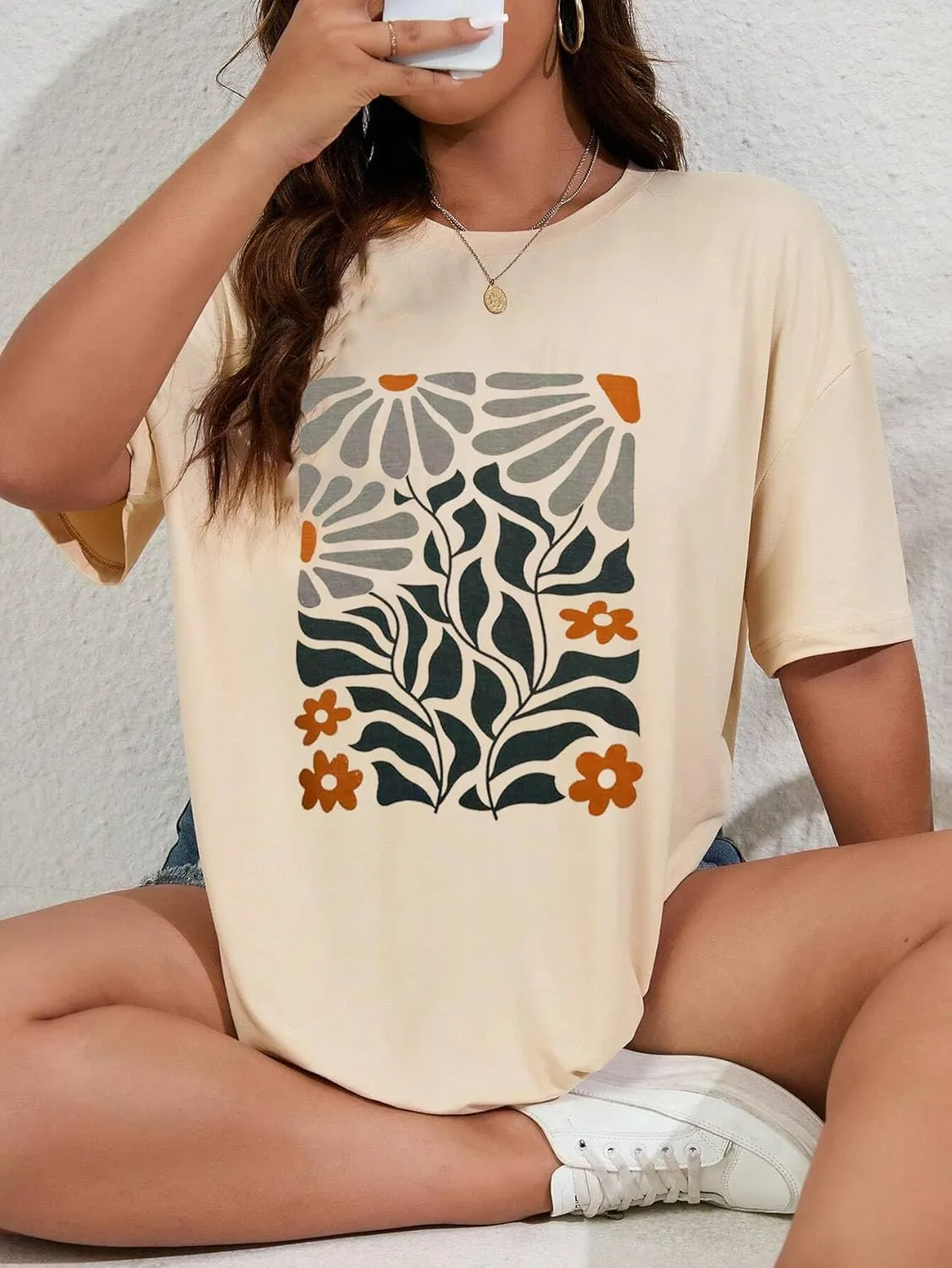 Floral Graphic Shirt Women Boho Wildflowers Tee Vintage Flower Tshirt Round Neck Loose Casual Short Sleeve Tops