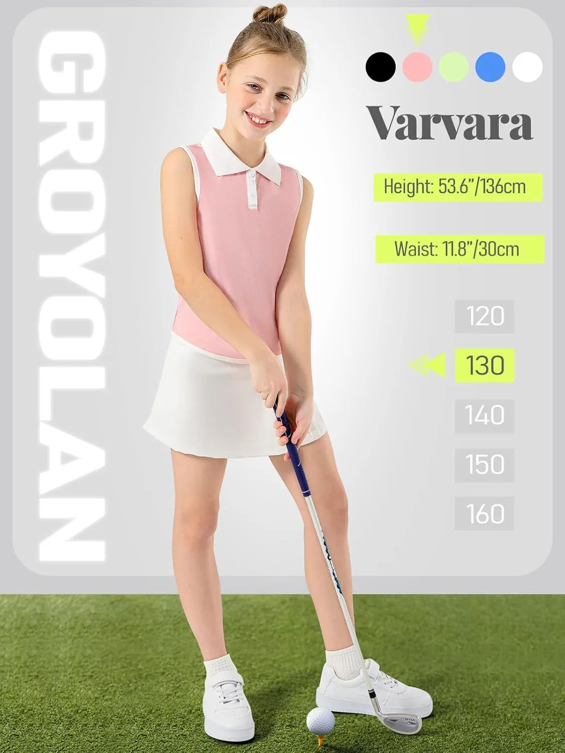 Girls Polo Shirt Sleeveless Golf Shirts Contrast Collared Button-Up Tennis T-Shirts Quick Dry Breathable Tank Tops