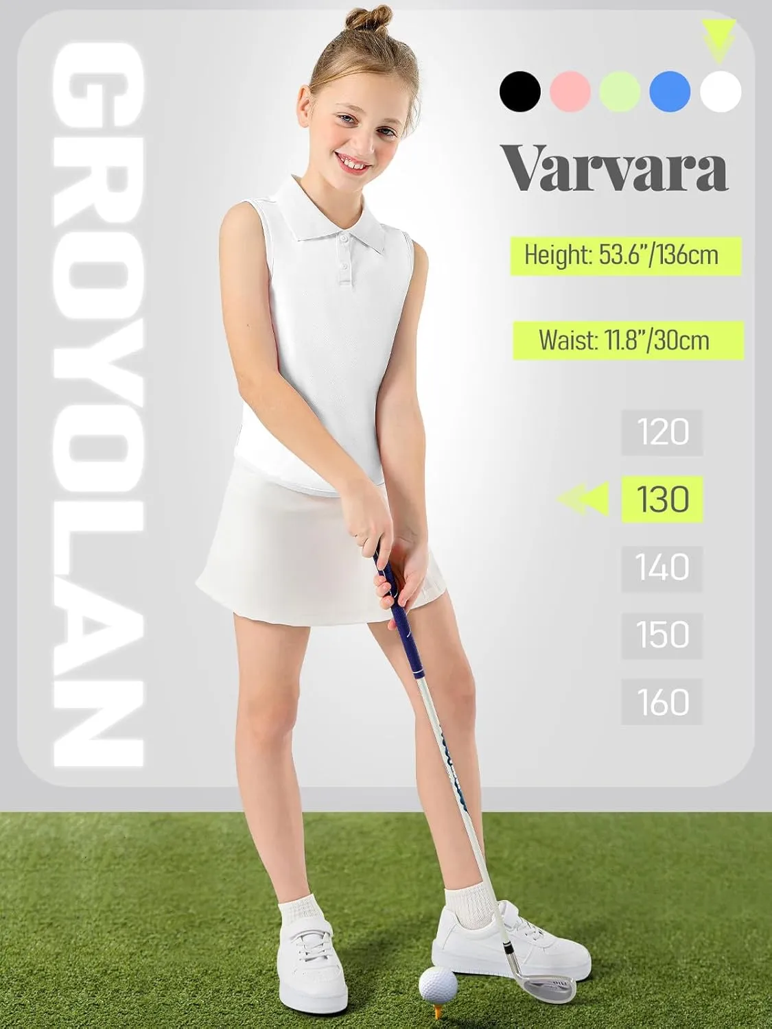 Girls Polo Shirt Sleeveless Golf Shirts Contrast Collared Button-Up Tennis T-Shirts Quick Dry Breathable Tank Tops