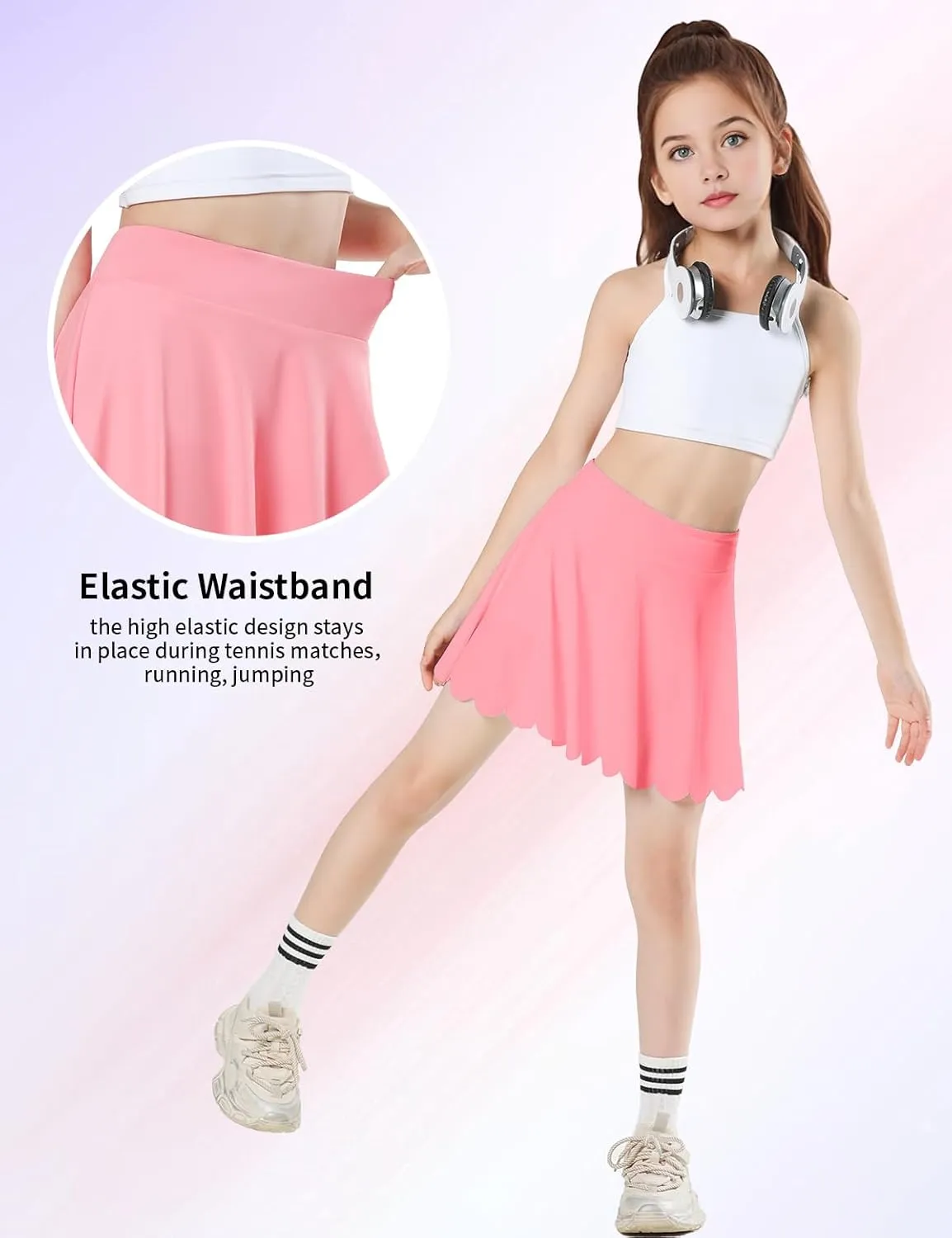 Girls Skorts Tennis Skirt for Girls with Pocket Flowy Butterfly Pleated Athletic Skort Toddler Kids 5-14Y