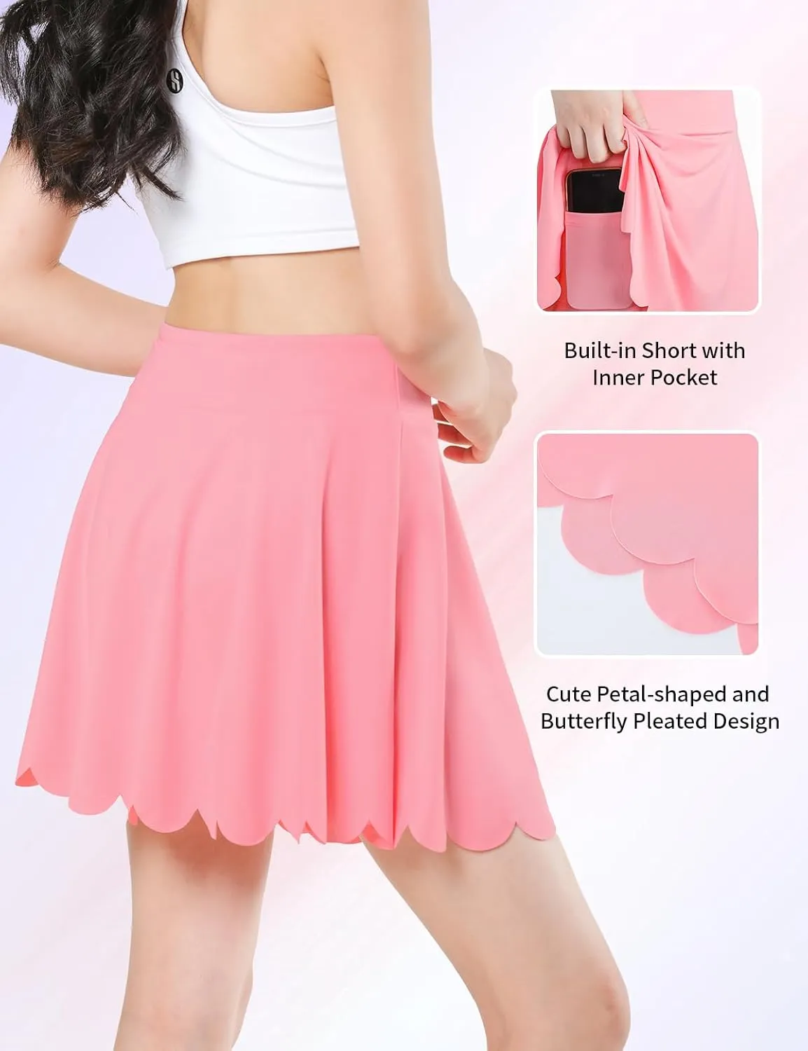 Girls Skorts Tennis Skirt for Girls with Pocket Flowy Butterfly Pleated Athletic Skort Toddler Kids 5-14Y