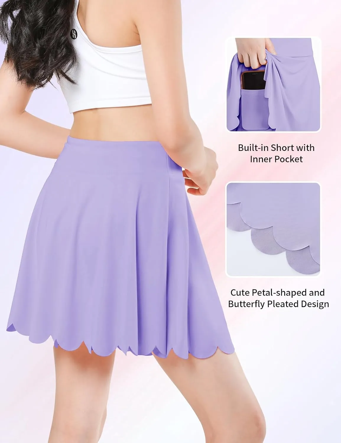 Girls Skorts Tennis Skirt for Girls with Pocket Flowy Butterfly Pleated Athletic Skort Toddler Kids 5-14Y