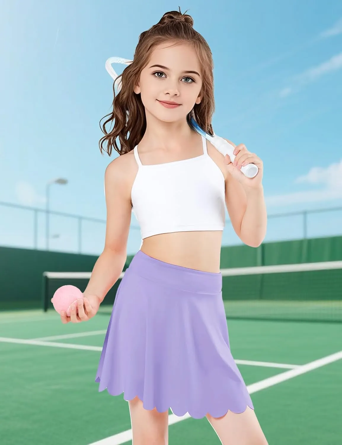 Girls Skorts Tennis Skirt for Girls with Pocket Flowy Butterfly Pleated Athletic Skort Toddler Kids 5-14Y