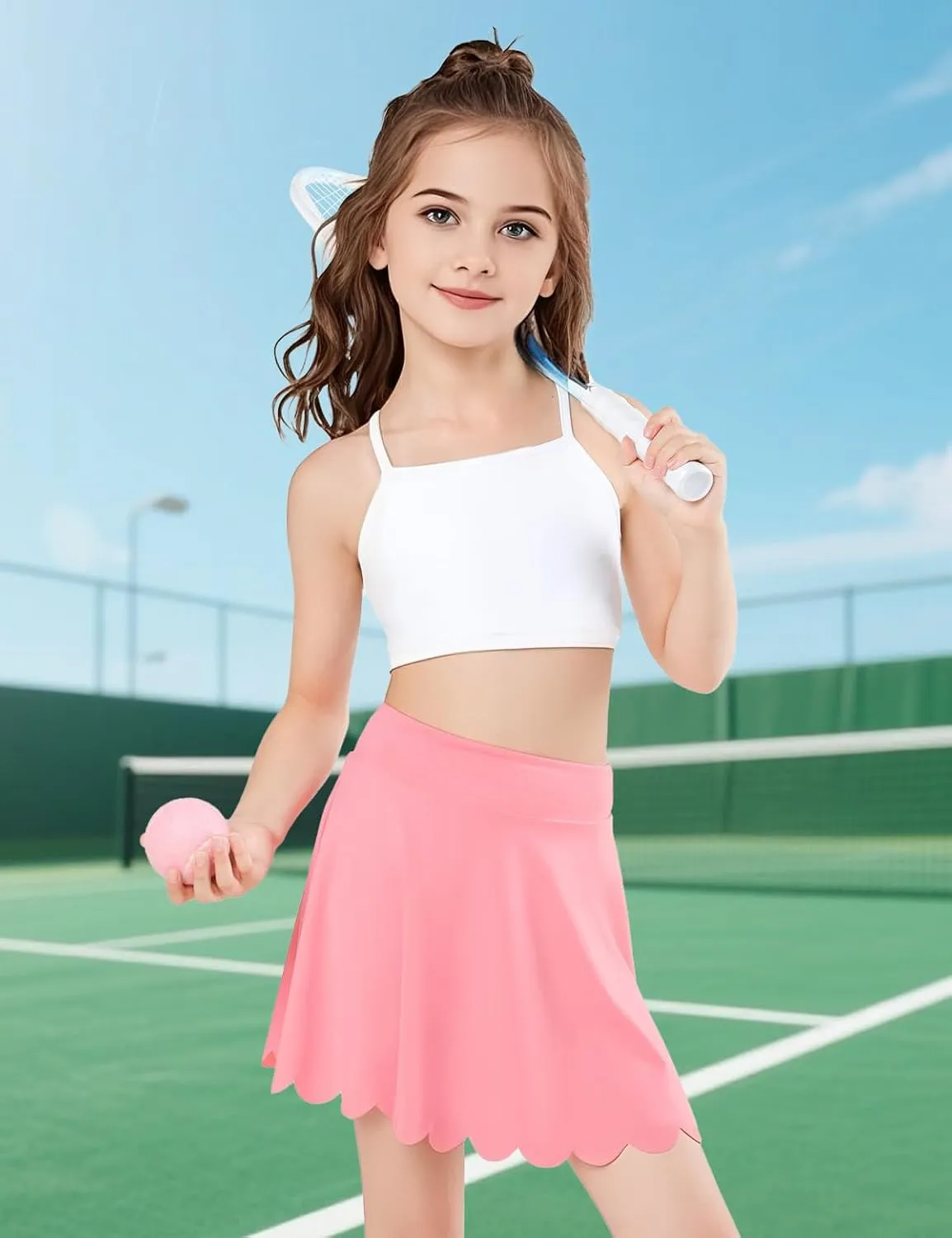 Girls Skorts Tennis Skirt for Girls with Pocket Flowy Butterfly Pleated Athletic Skort Toddler Kids 5-14Y