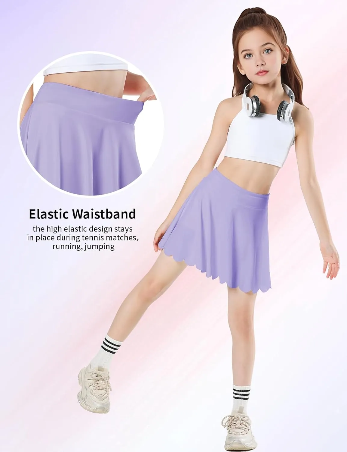 Girls Skorts Tennis Skirt for Girls with Pocket Flowy Butterfly Pleated Athletic Skort Toddler Kids 5-14Y