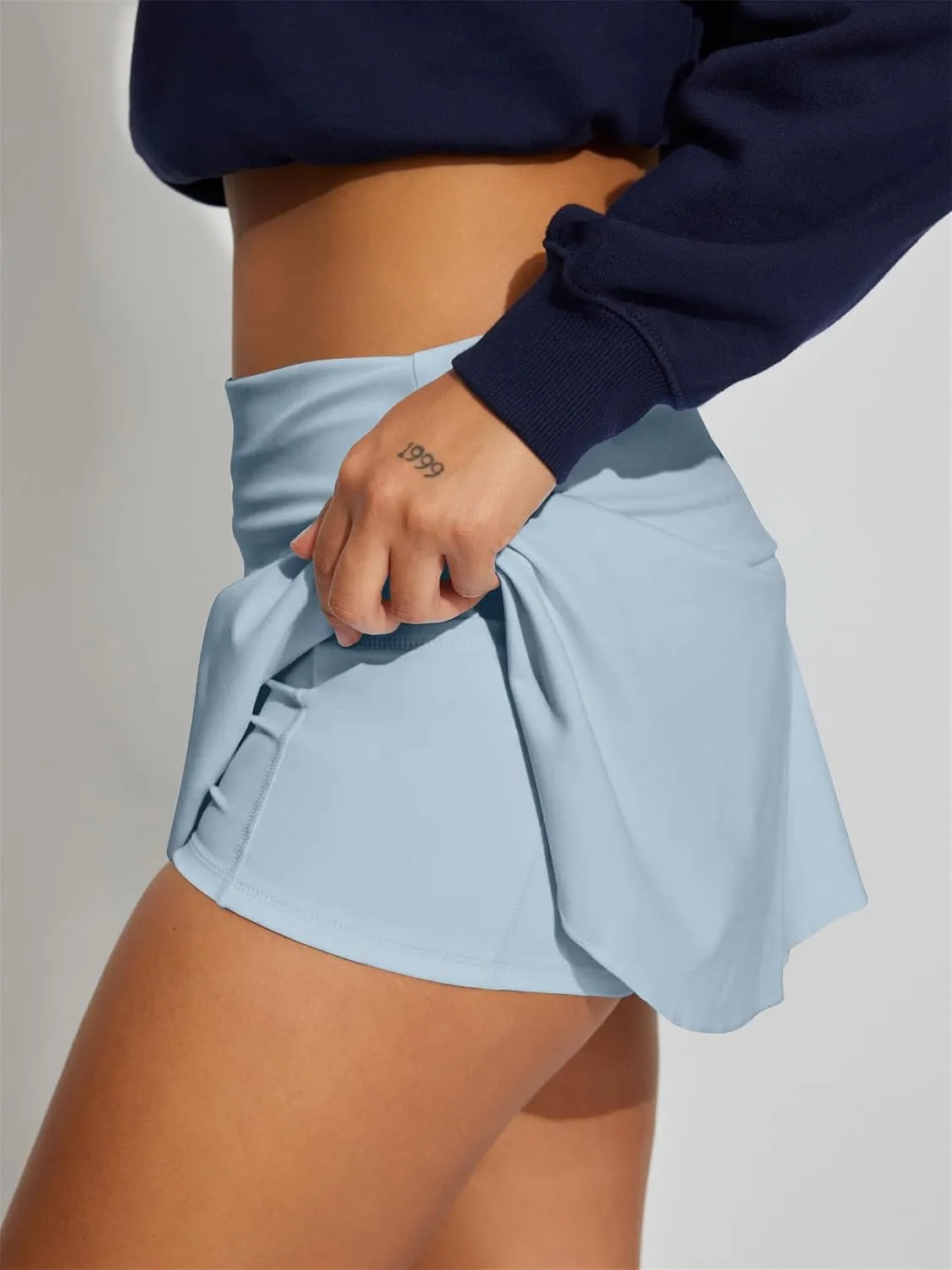 Hafailia Skorts for Women with Pockets Casual Fold Over Low Waist Pleated Tennis Athletic Mini Skirts with Shorts Underneath