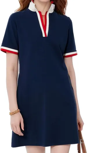 Kissonic Polo Dress for Women V Neck Short Sleeve Flowy Contrast Color Golf Tennis A Line T Shirt Dresses