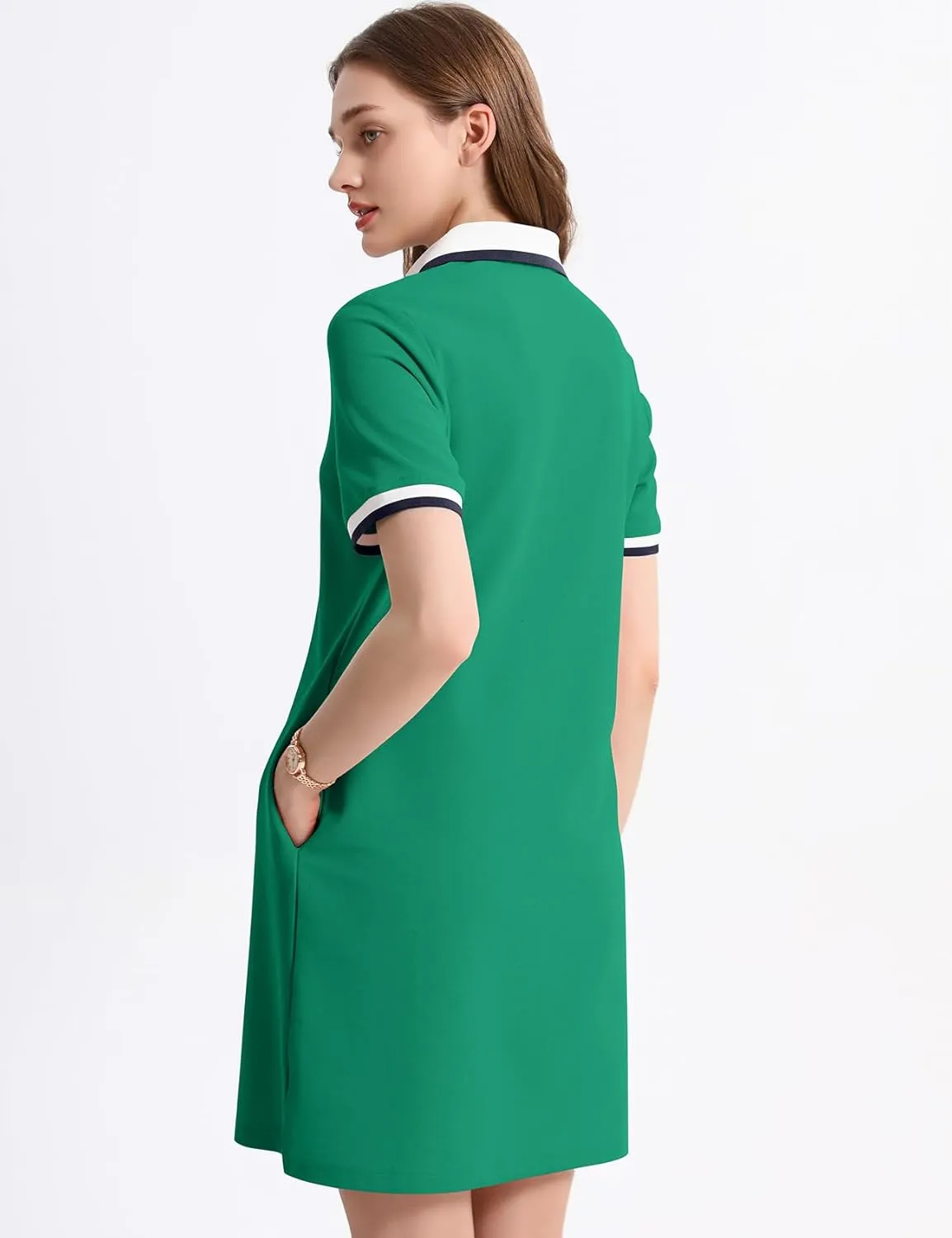 Kissonic Polo Dress for Women V Neck Short Sleeve Flowy Contrast Color Golf Tennis A Line T Shirt Dresses