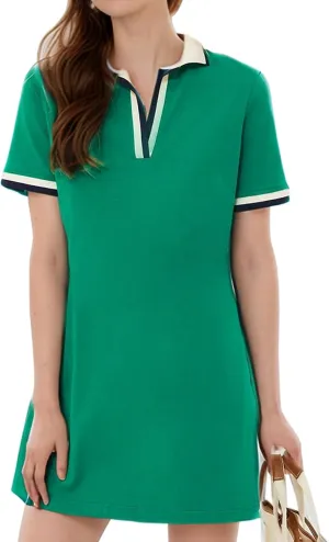 Kissonic Polo Dress for Women V Neck Short Sleeve Flowy Contrast Color Golf Tennis A Line T Shirt Dresses