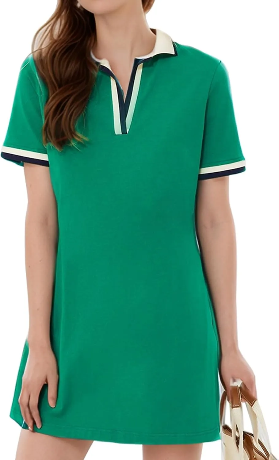 Kissonic Polo Dress for Women V Neck Short Sleeve Flowy Contrast Color Golf Tennis A Line T Shirt Dresses