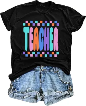 LHBNK Teacher Shirts Women ABCD Teacher Tshirt Teacher Life Shirt Tops Back to School Gifts Casual Summer Tops