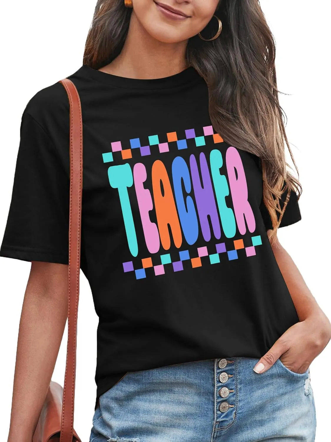 LHBNK Teacher Shirts Women ABCD Teacher Tshirt Teacher Life Shirt Tops Back to School Gifts Casual Summer Tops