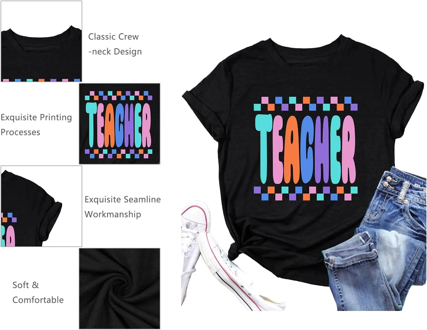 LHBNK Teacher Shirts Women ABCD Teacher Tshirt Teacher Life Shirt Tops Back to School Gifts Casual Summer Tops