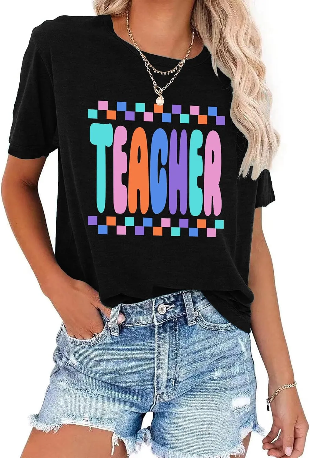 LHBNK Teacher Shirts Women ABCD Teacher Tshirt Teacher Life Shirt Tops Back to School Gifts Casual Summer Tops