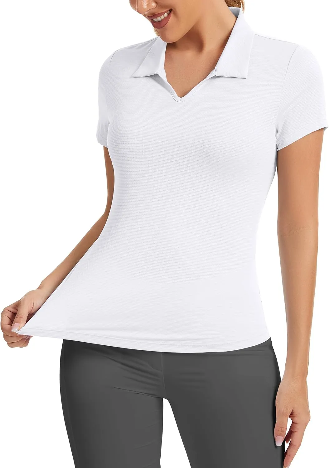 MathCat Womens Golf Shirt Short Sleeve Tennis Polo Shirts UPF50  Sun Protection V Neck Collared Quick Dry Workout Tops