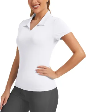 MathCat Womens Golf Shirt Short Sleeve Tennis Polo Shirts UPF50  Sun Protection V Neck Collared Quick Dry Workout Tops