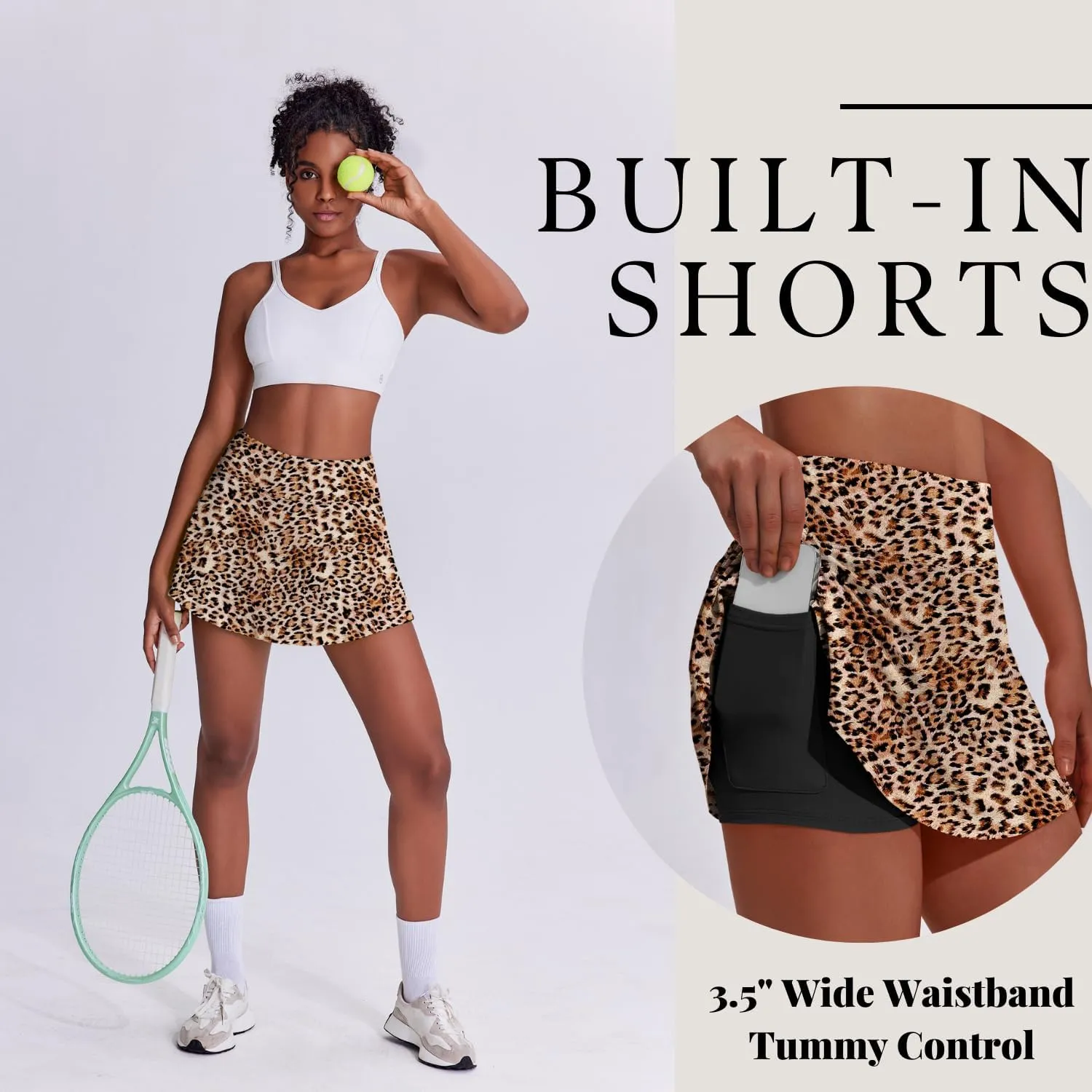 PINSPARK Tennis Skirts for Women Pleated Athletic Skort Lightweight Golf Skirts with Shorts Pocket Workout Pickleball