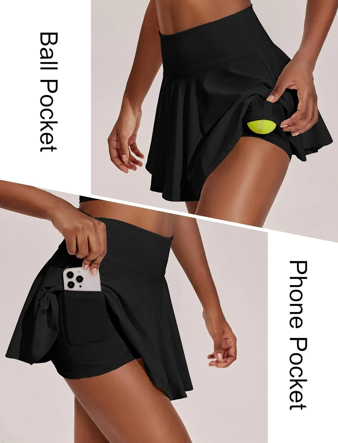 PINSPARK Womens Tennis Skirt Pleated Athletic Skirts with Pockets Shorts High Waisted Golf Skort for Workout Pickleball