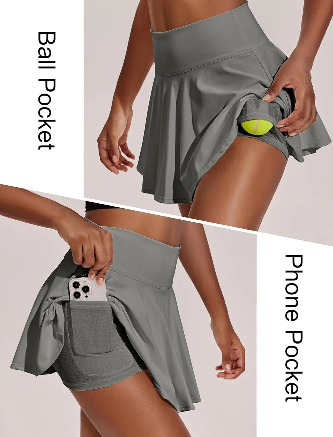 PINSPARK Womens Tennis Skirt Pleated Athletic Skirts with Pockets Shorts High Waisted Golf Skort for Workout Pickleball