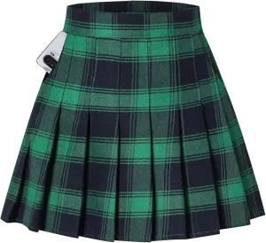SANGTREE Women Girls Pleated Skirts with Shorts, Elastic Waist Uniform Plus Size Tennis Casual Skirt, 2 Years - US 4XL