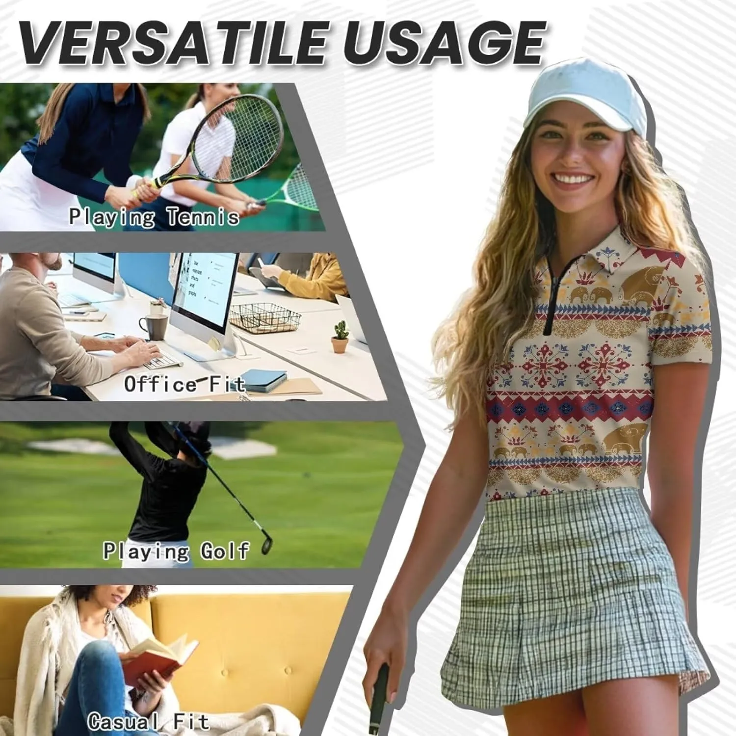 Suobstales Women Short Sleeve Golf Shirt Moisture Wicking Golf Polo Shirts Athletic Tennis Shirts Casual Outfits Workout Tops