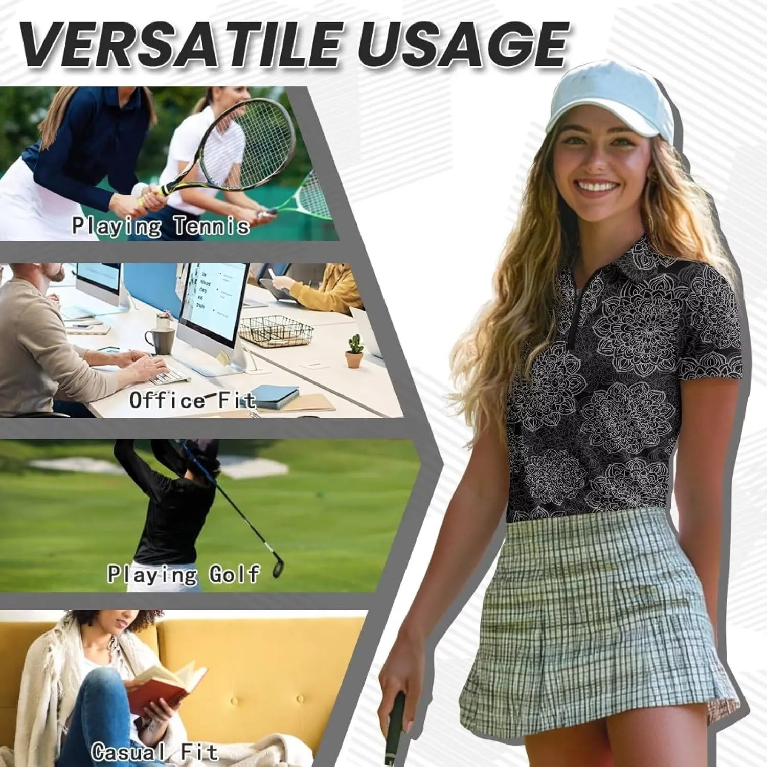 Suobstales Women Short Sleeve Golf Shirt Moisture Wicking Golf Polo Shirts Athletic Tennis Shirts Casual Outfits Workout Tops