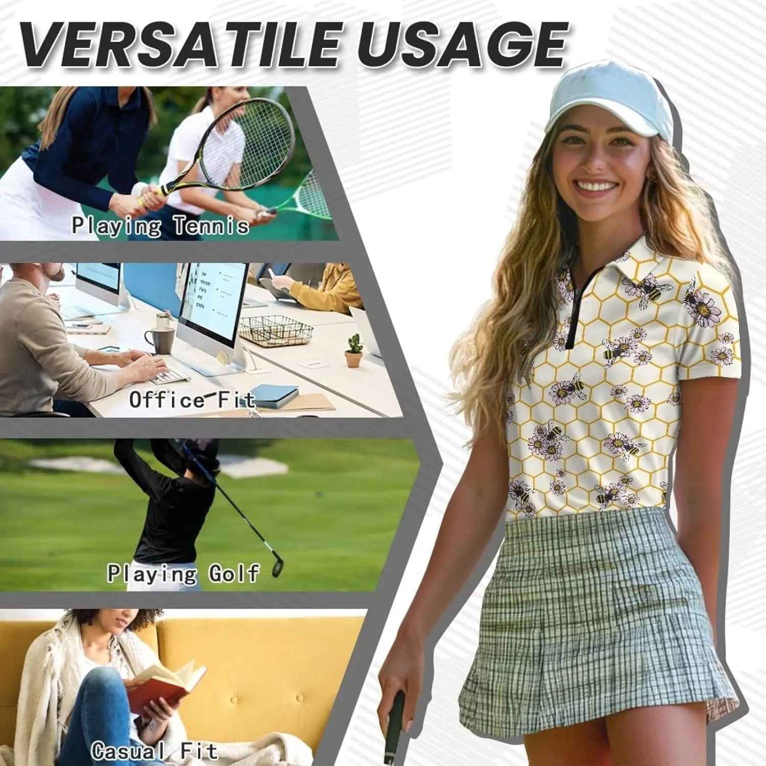 Suobstales Women Short Sleeve Golf Shirt Moisture Wicking Golf Polo Shirts Athletic Tennis Shirts Casual Outfits Workout Tops